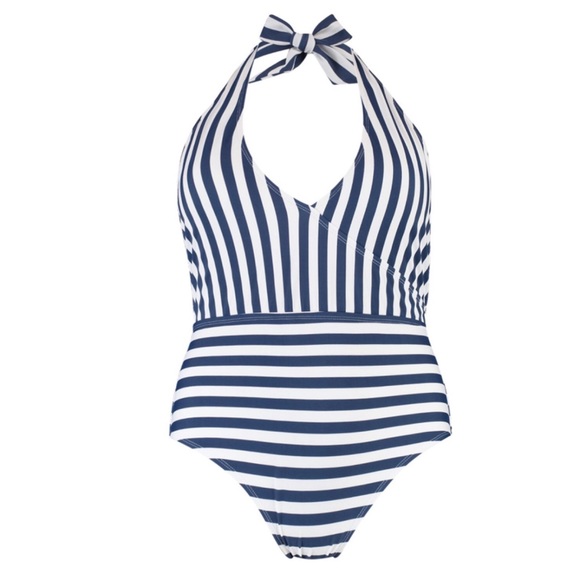 Boohoo+ Kerry Wrap Over Stripe swimsuit - Picture 2 of 5